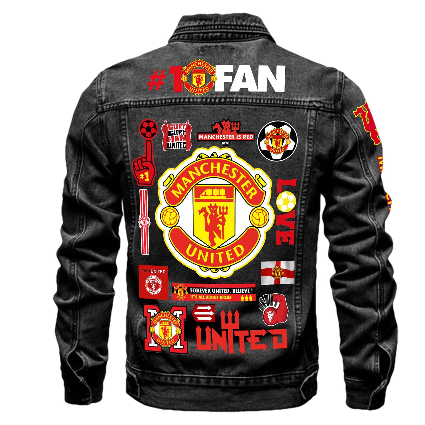 Personalized Manchester United Denim Casual Jacket , Cotton Jeans Jackets