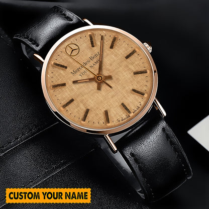 Personalized Mercedes The Gold Quartz Leather Watch