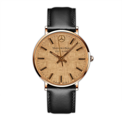 Personalized Mercedes The Gold Quartz Leather Watch