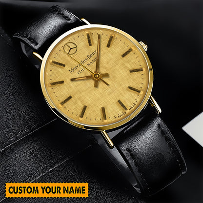 Personalized Mercedes The Gold Quartz Leather Watch
