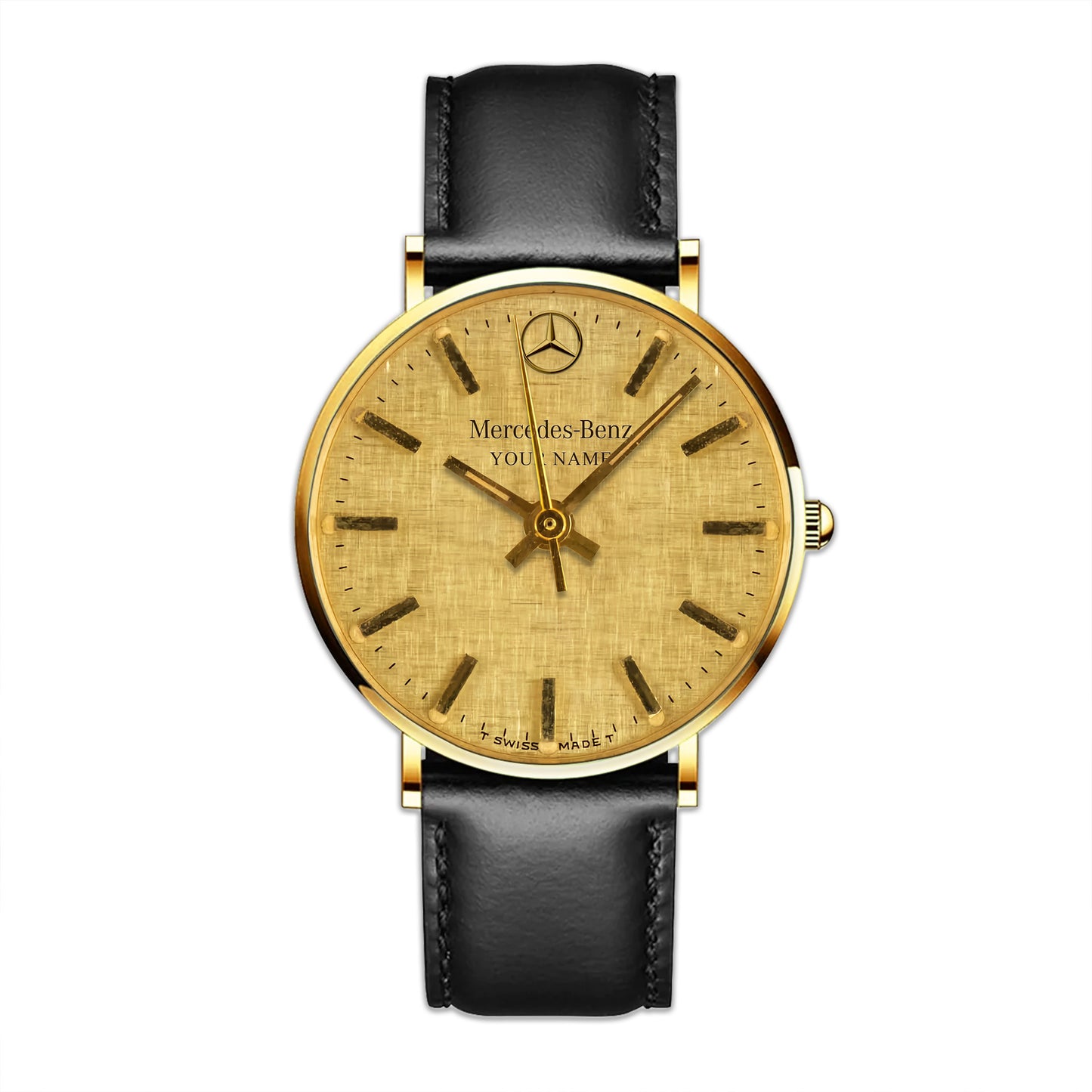 Personalized Mercedes The Gold Quartz Leather Watch