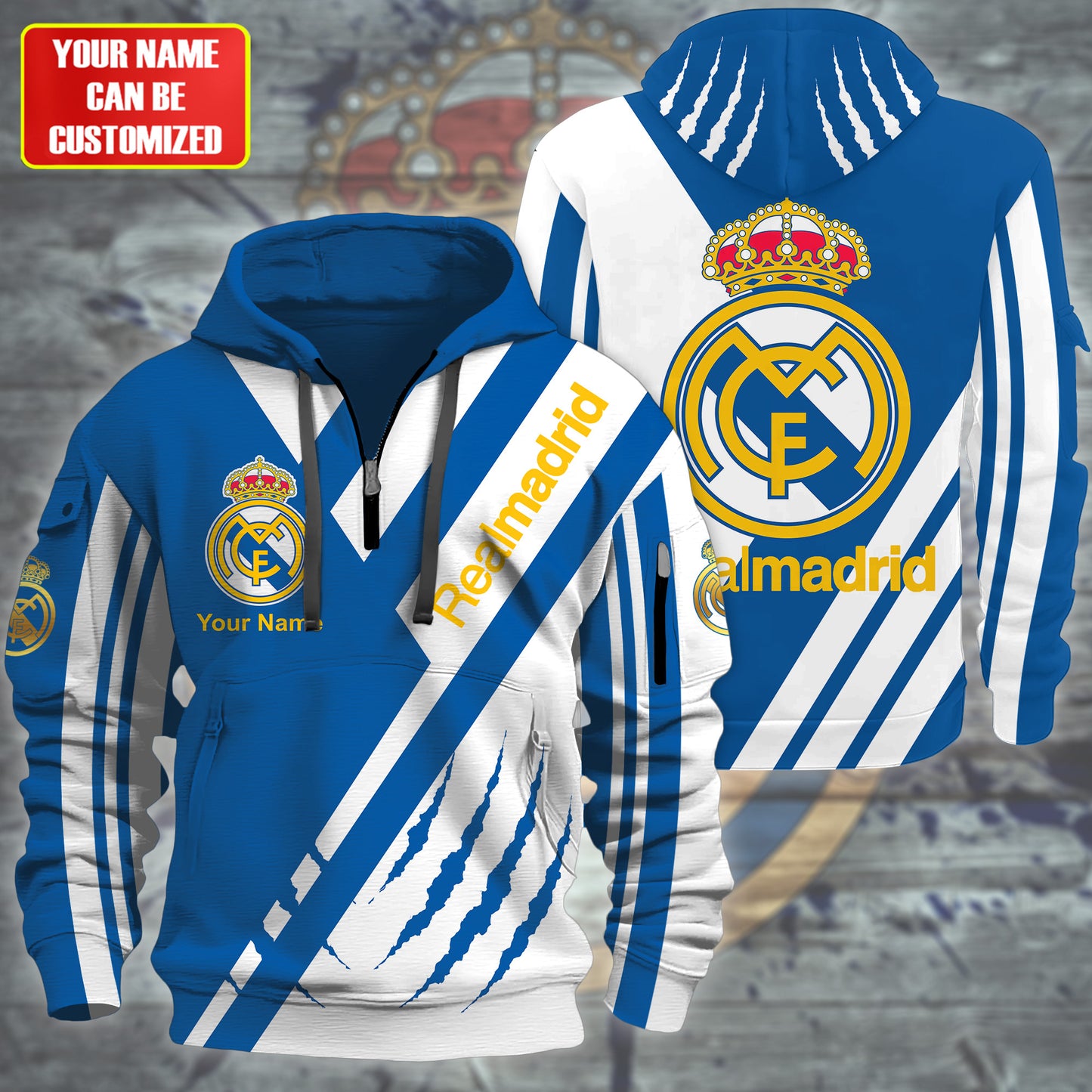 Personalized Real Madrid 3D Zip-Hoodie Cotton Jacket V2