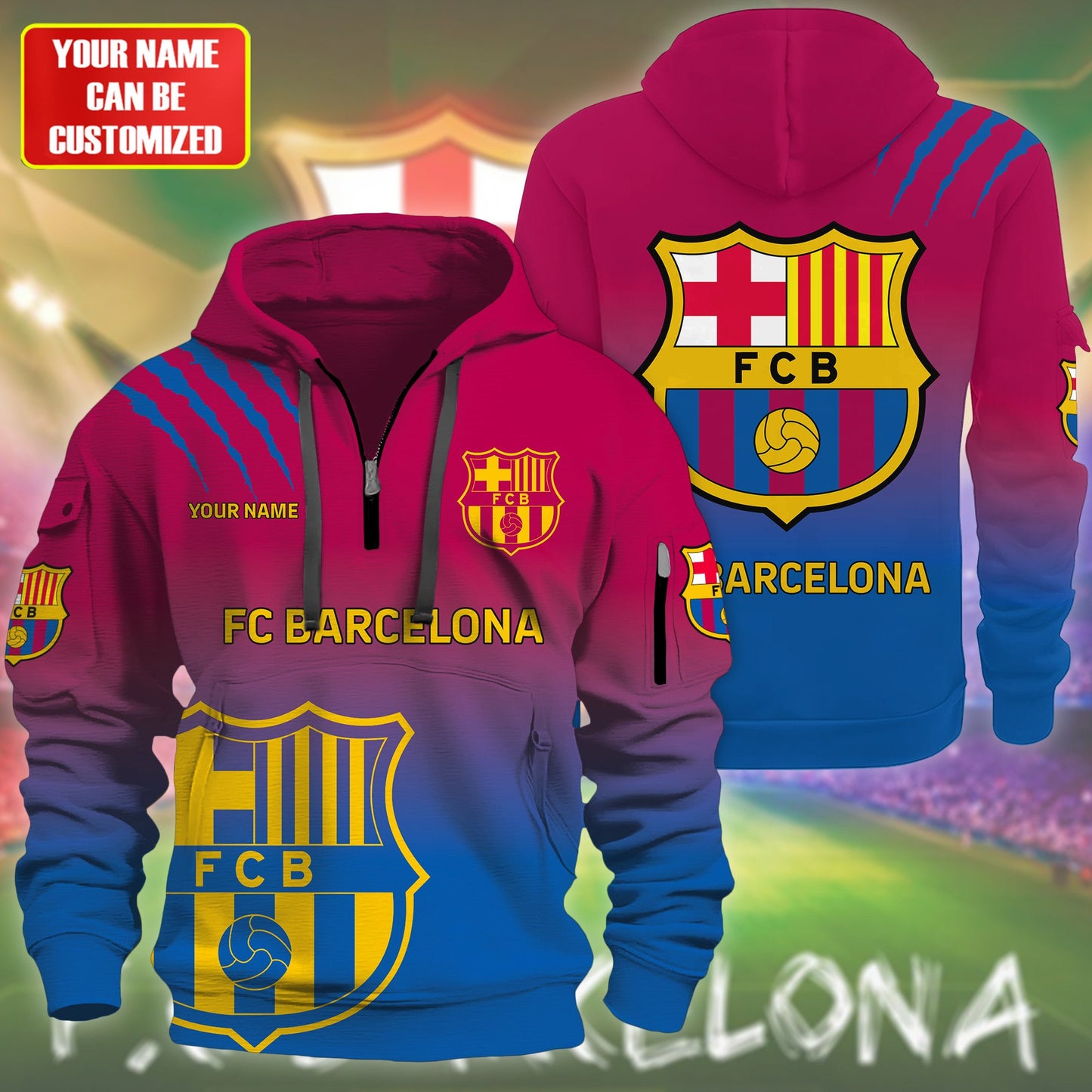 Personalized Barça Q3 3D Zip-Hoodie Cotton Jacket