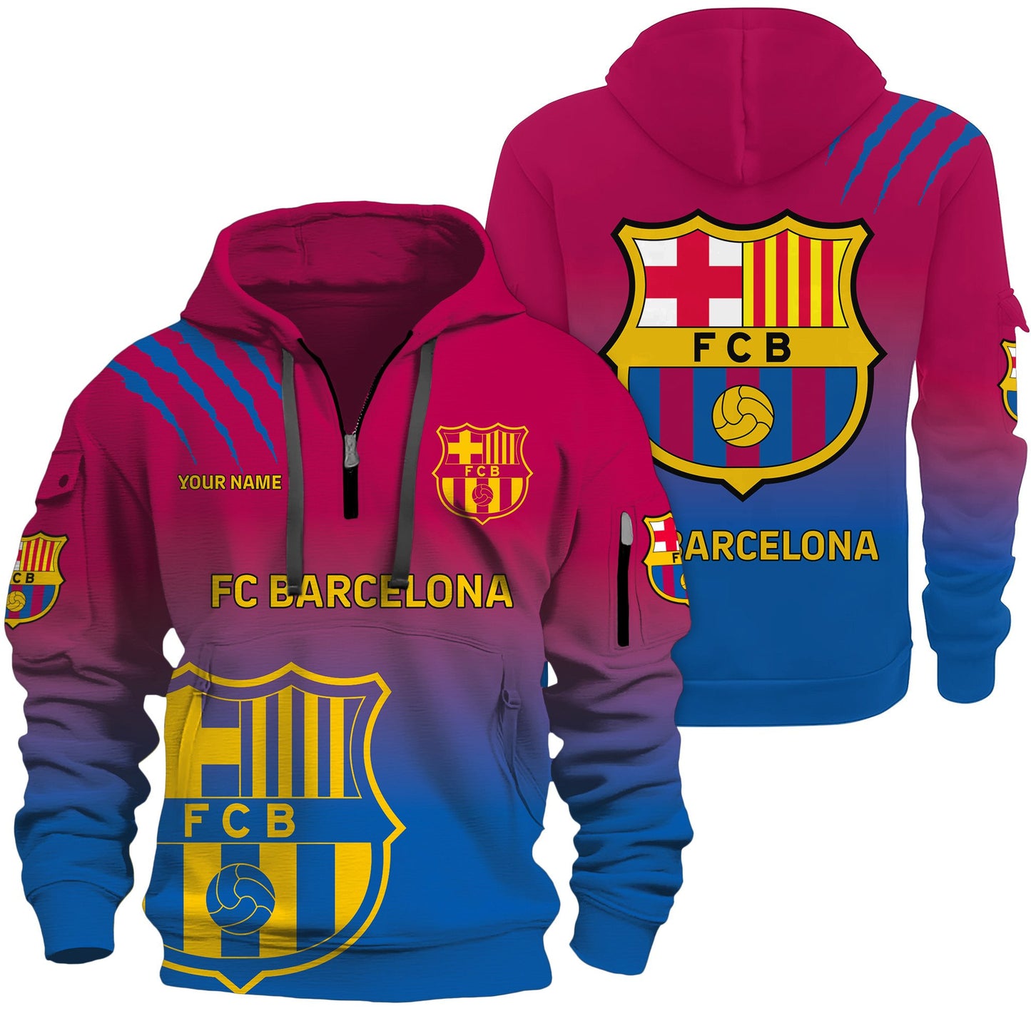 Personalized Barça Q3 3D Zip-Hoodie Cotton Jacket