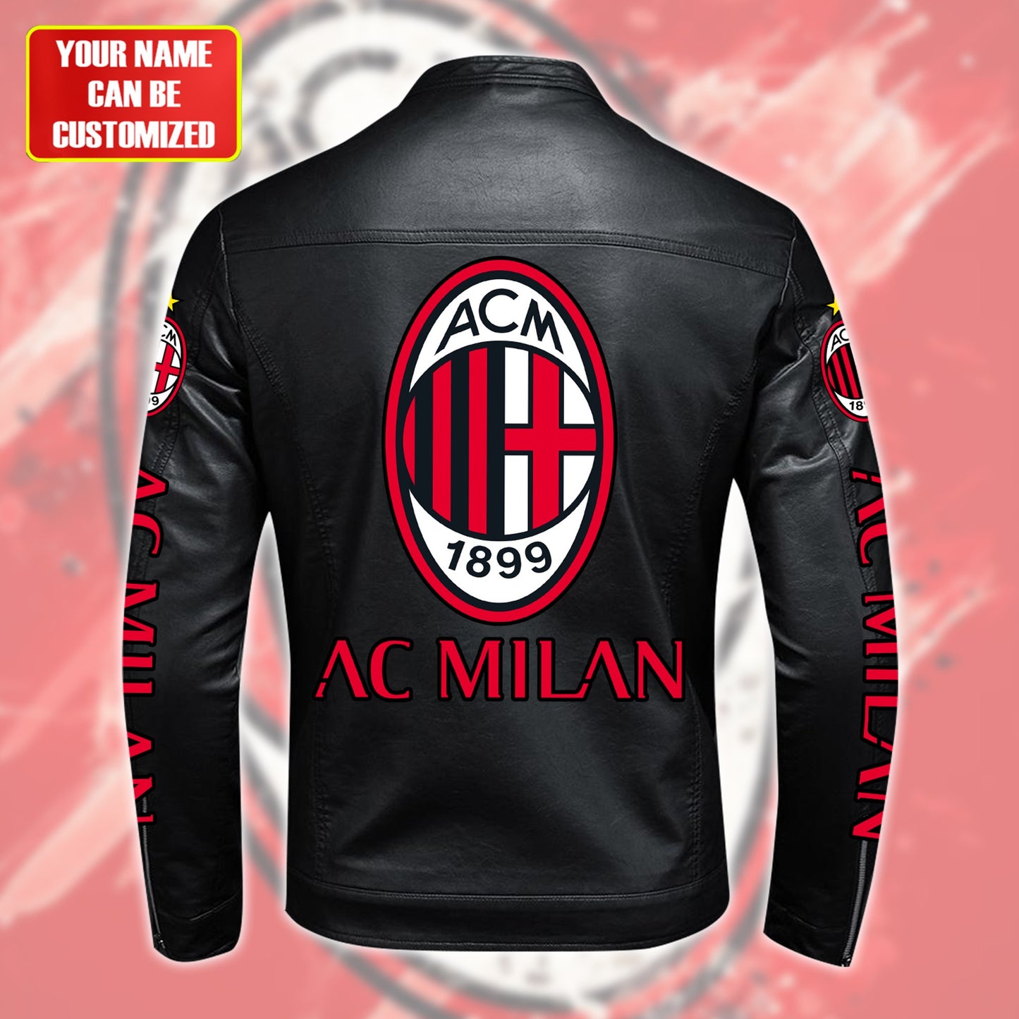 Personalized AC Milan Leather Bomber Stand Collar Jacket