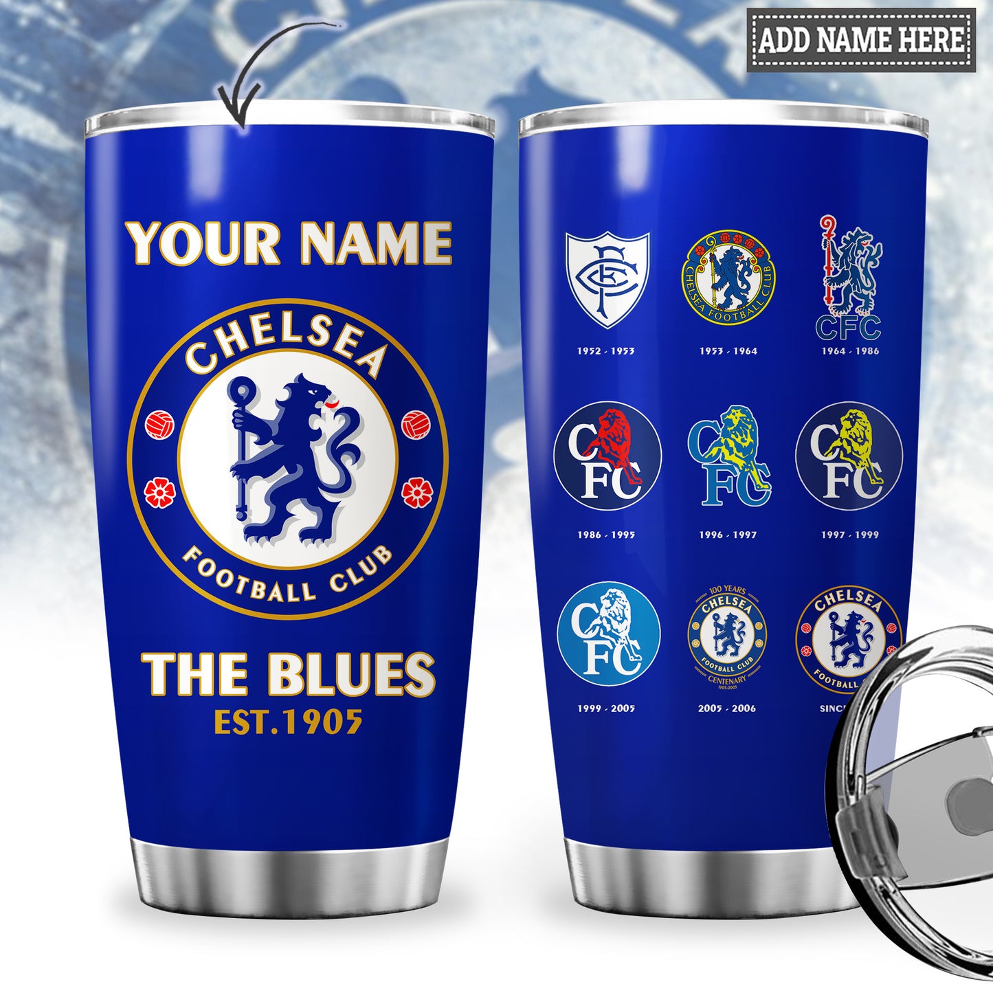 Personalized Chelsea History Stainless Tumbler 20oz 30oz Cup