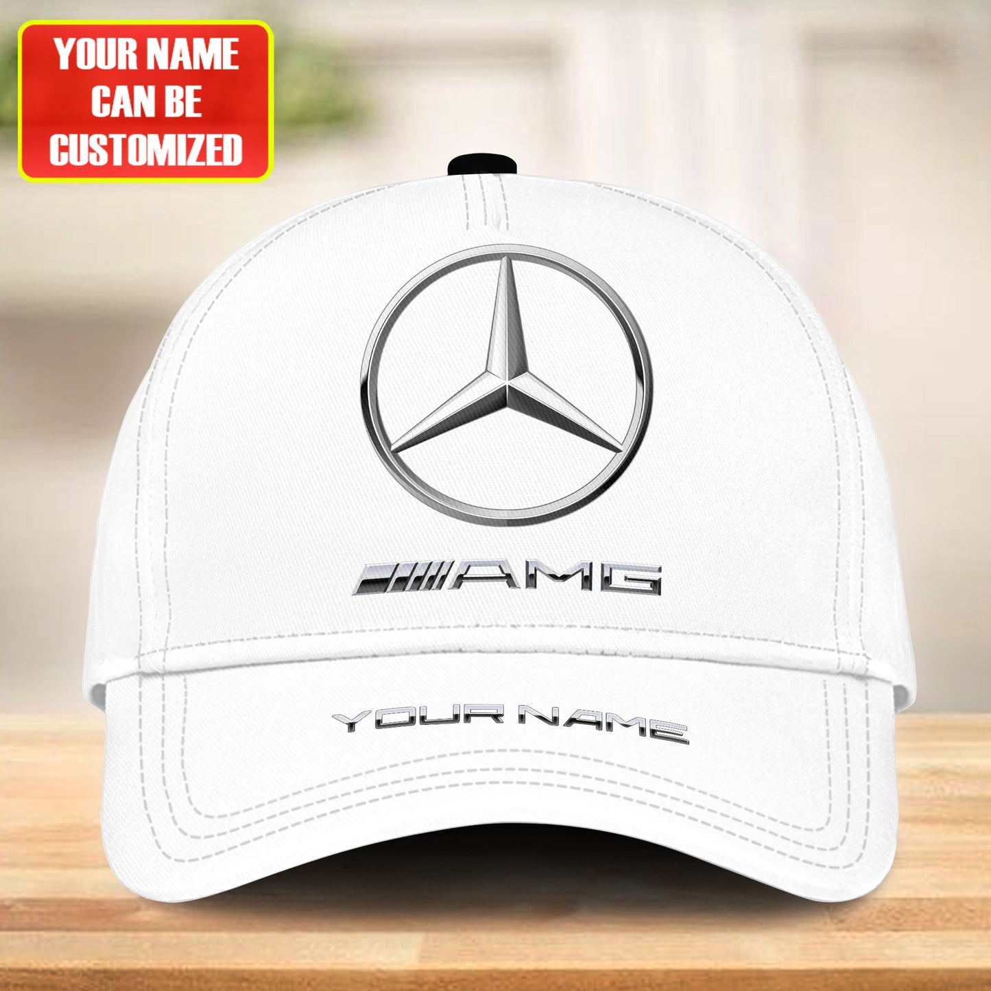 Personalized Name Mercedes AMG Classic White Cap