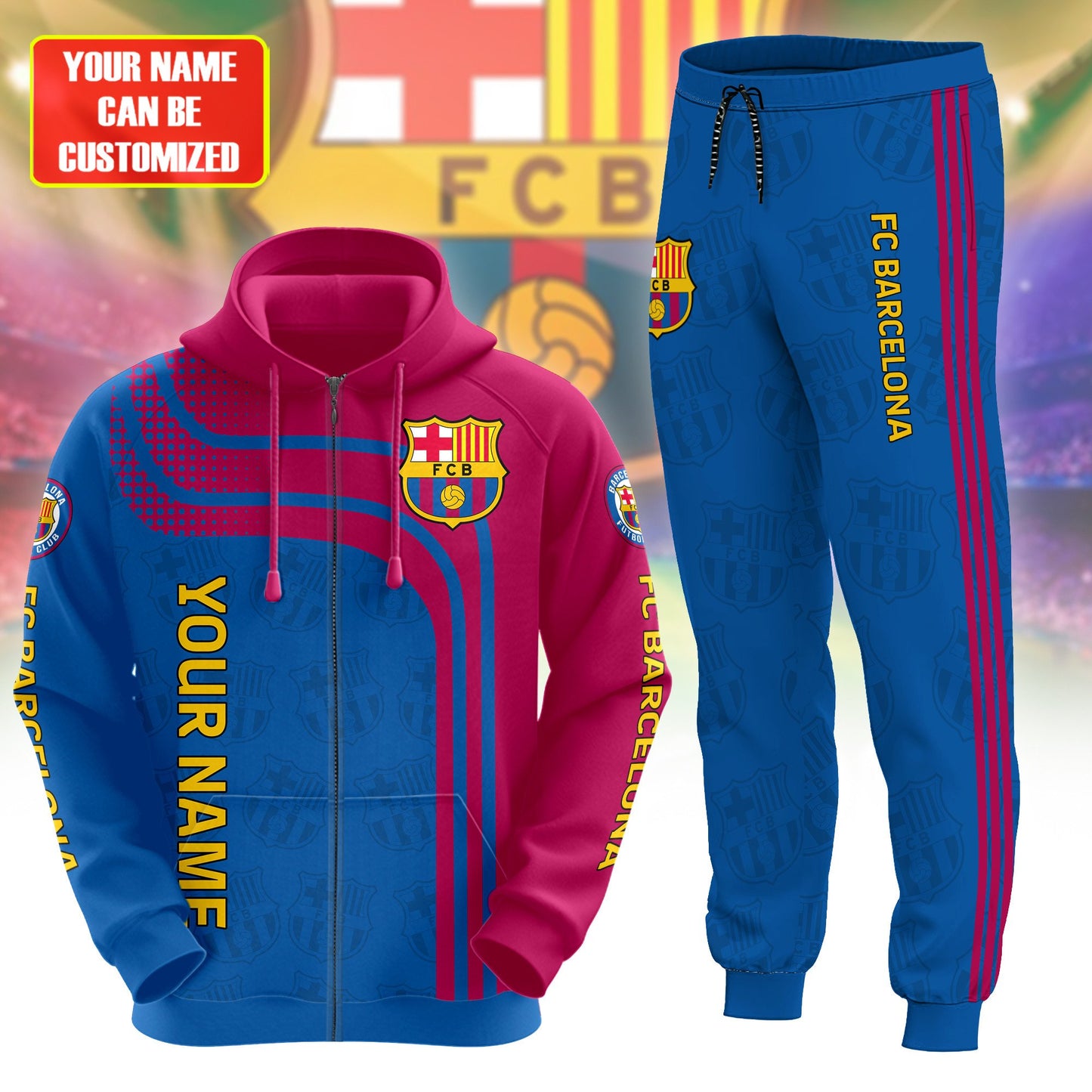 Personalized Barça Q5 3D All over Printed Hoodie and Sweatpants set