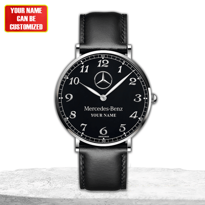Personalized Merc Black Pearl Quartz Leather Watch
