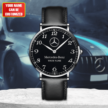 Personalized Merc Black Pearl Quartz Leather Watch