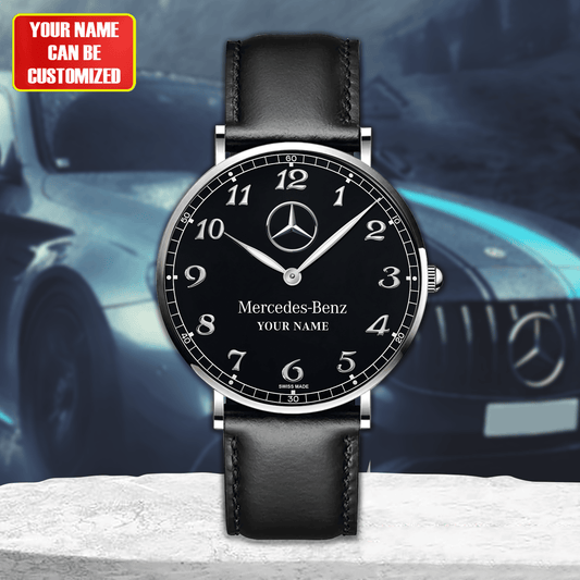 Personalized Merc Black Pearl Quartz Leather Watch