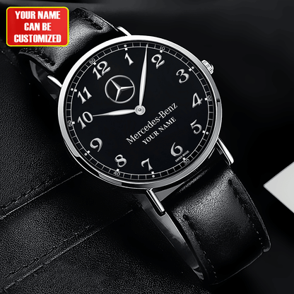 Personalized Merc Black Pearl Quartz Leather Watch