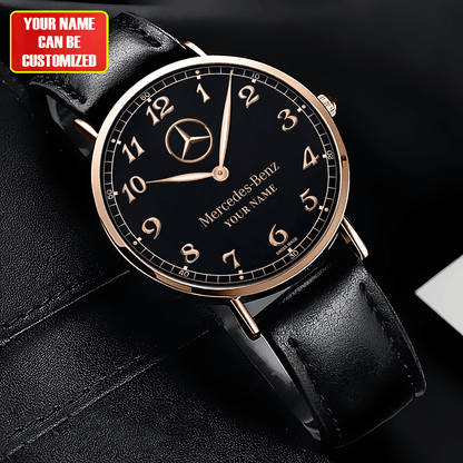 Personalized Merc Black Pearl Quartz Leather Watch