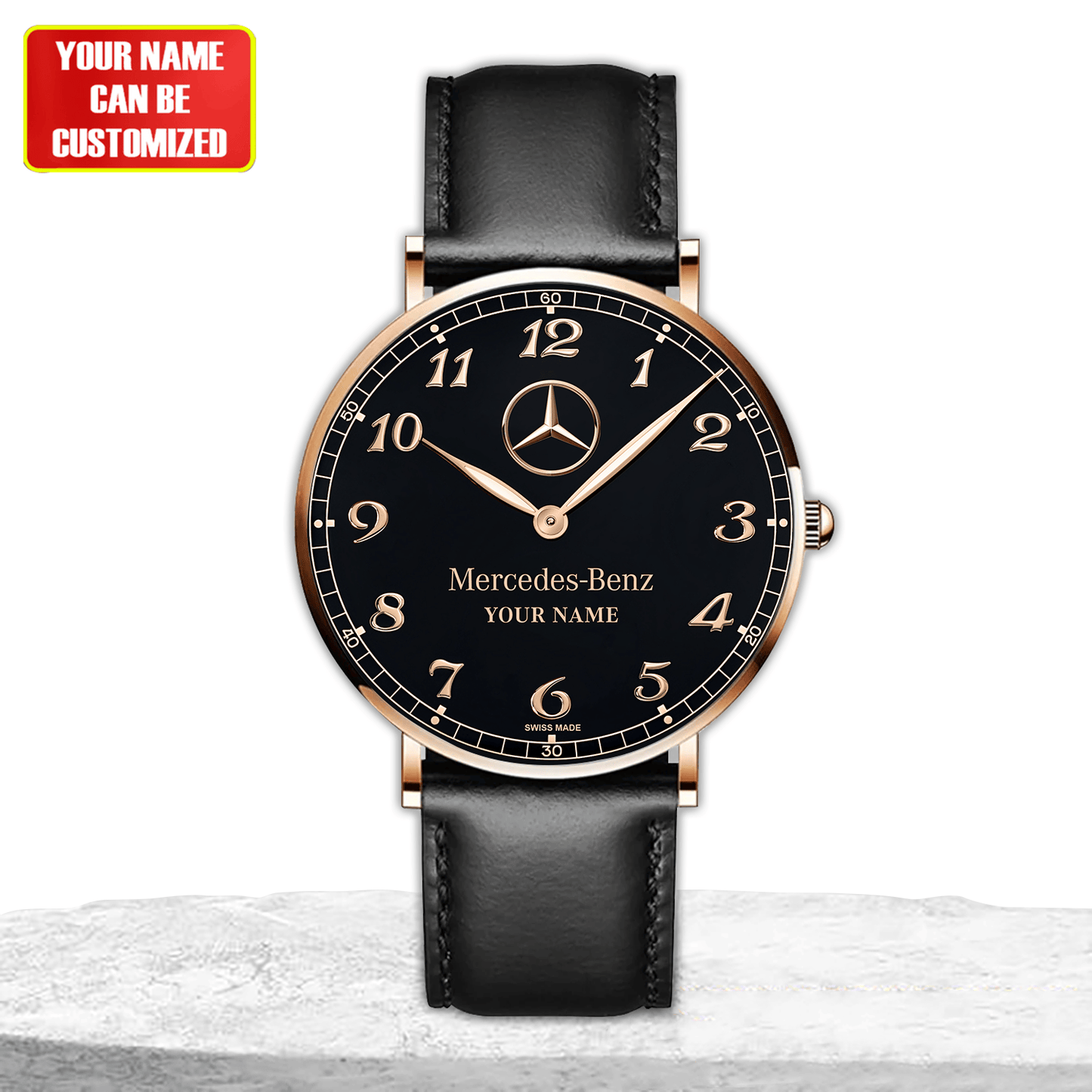 Personalized Merc Black Pearl Quartz Leather Watch