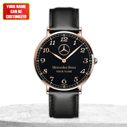 Personalized Merc Black Pearl Quartz Leather Watch