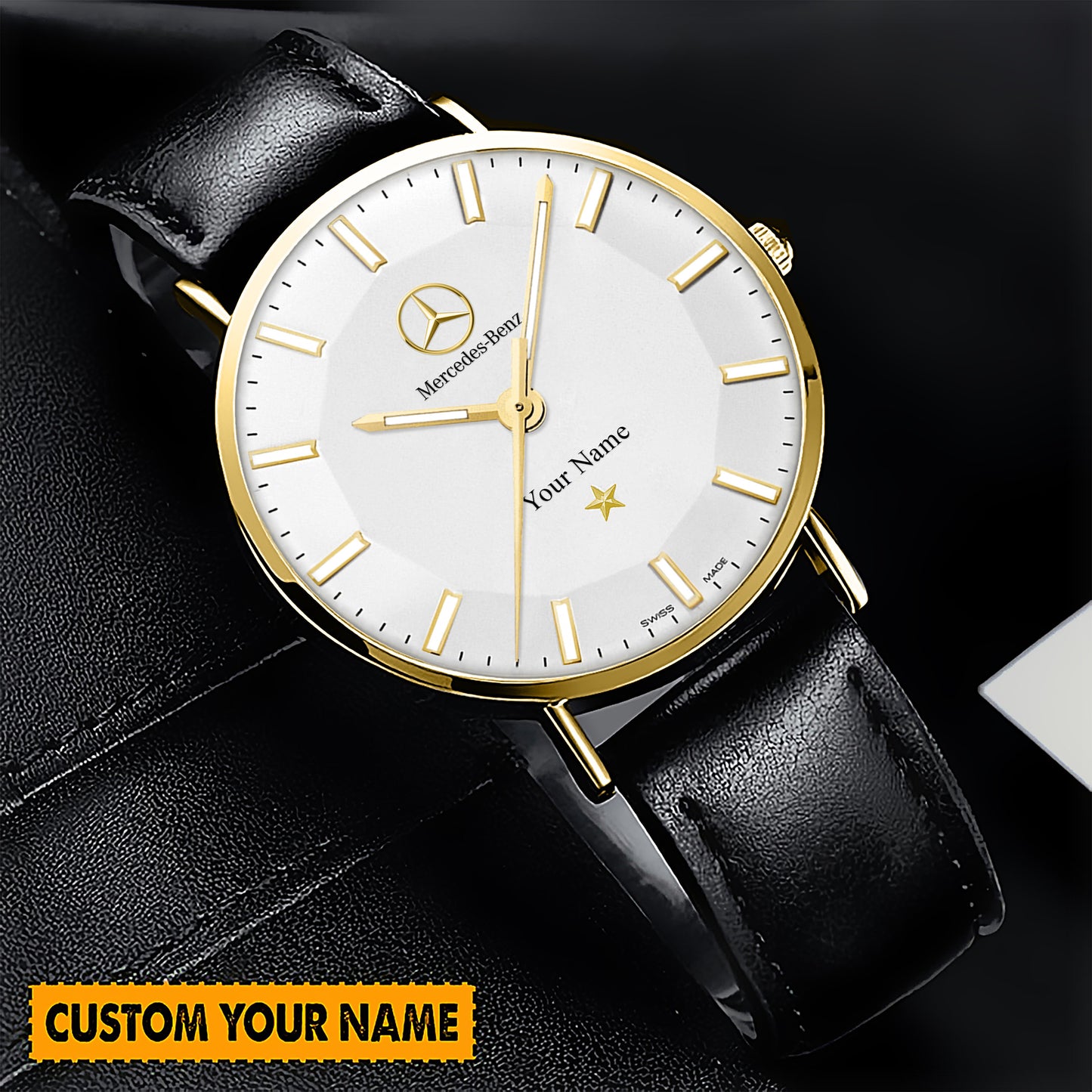 Personalized Merc Omega Quartz Leather Watch