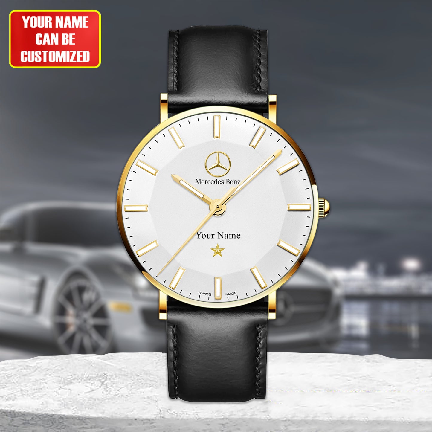Personalized Merc Omega Quartz Leather Watch