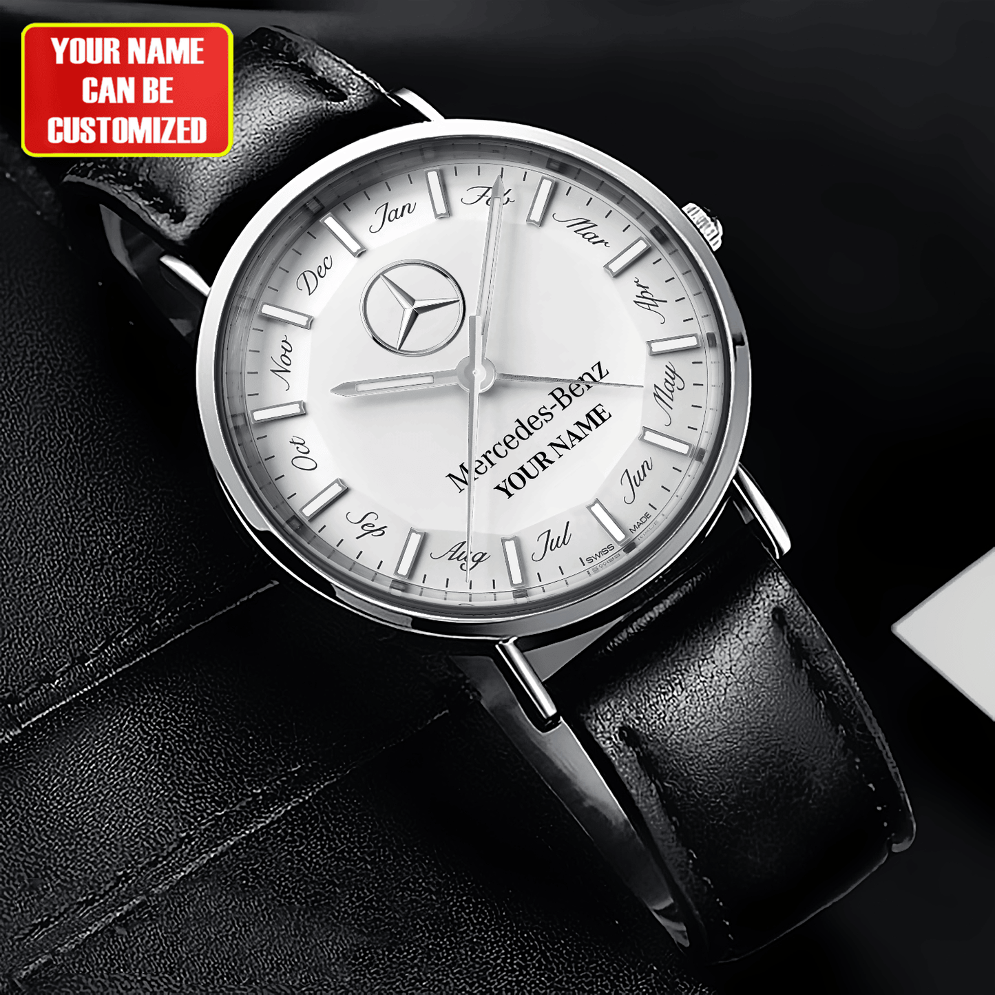 Personalized Merc Omega Quartz Leather Watch