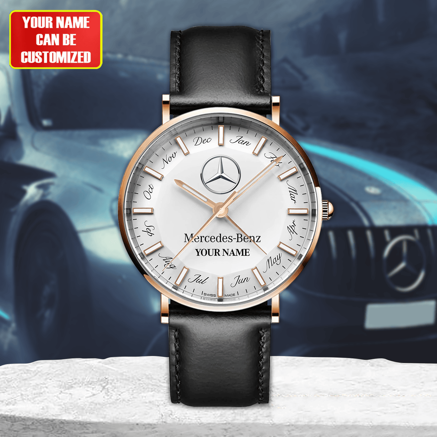 Personalized Merc Omega Quartz Leather Watch