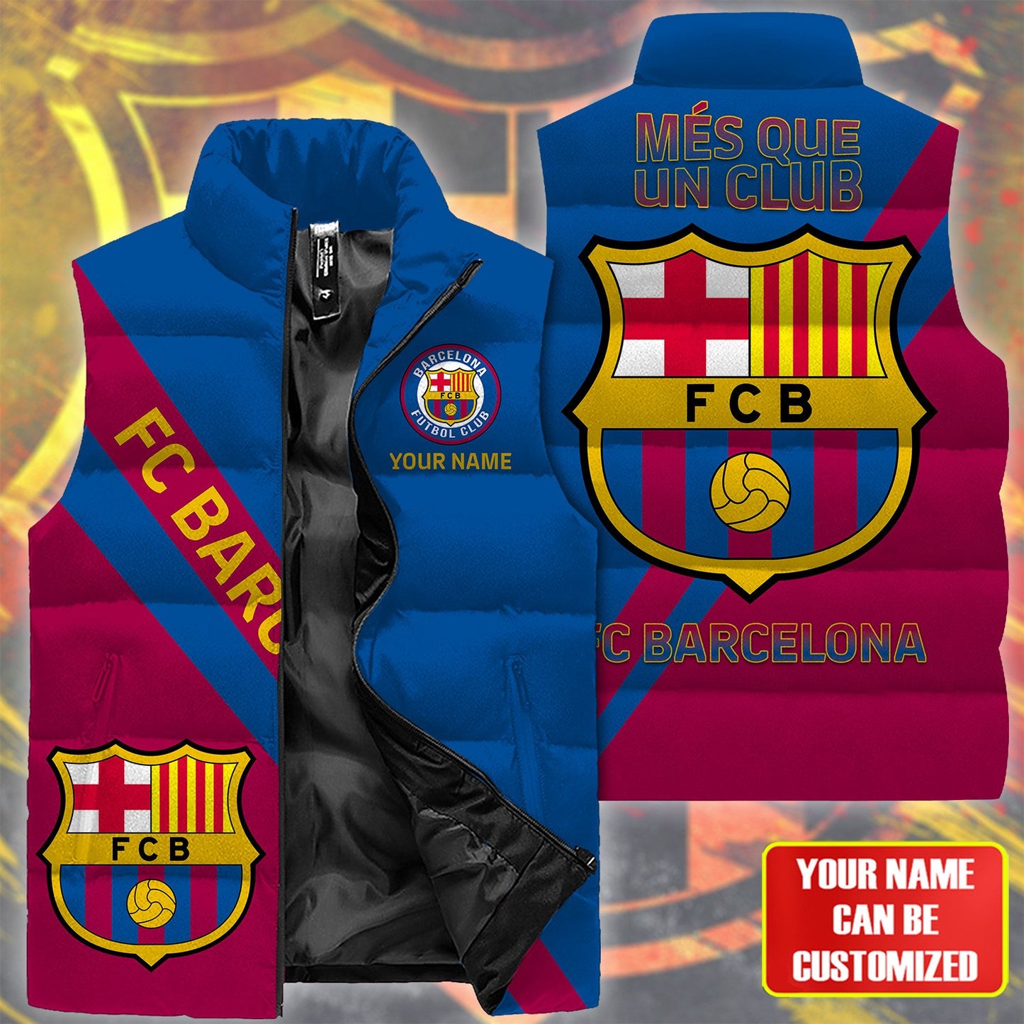 Barcelona FC V2 Sleeveless Windproof Puffer Jacket 3D
