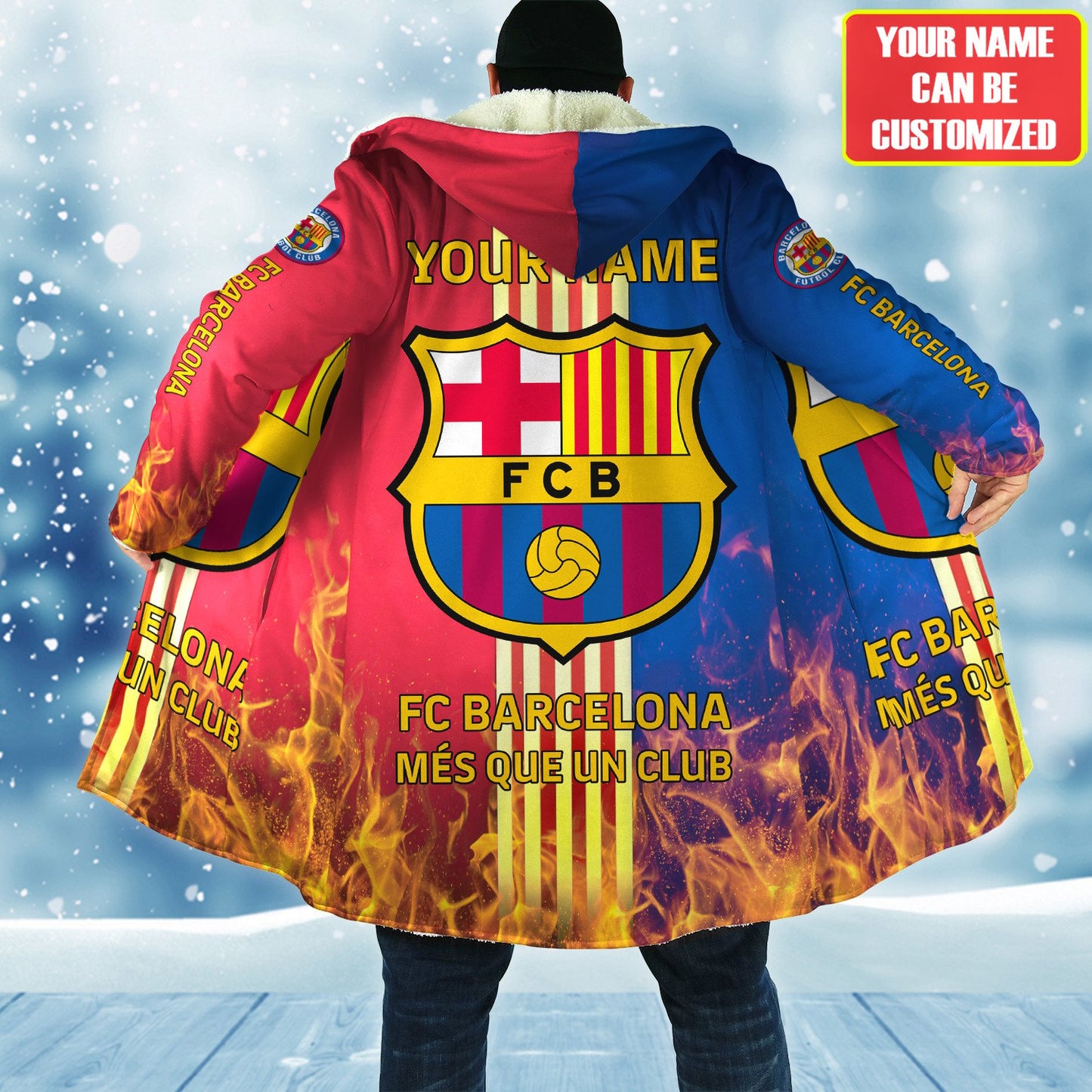 Personalized Barcelona FC Hooded Fleece Coat