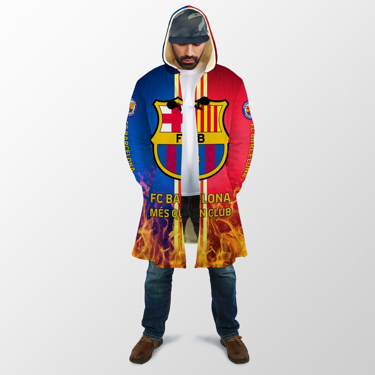 Personalized Barcelona FC Hooded Fleece Coat