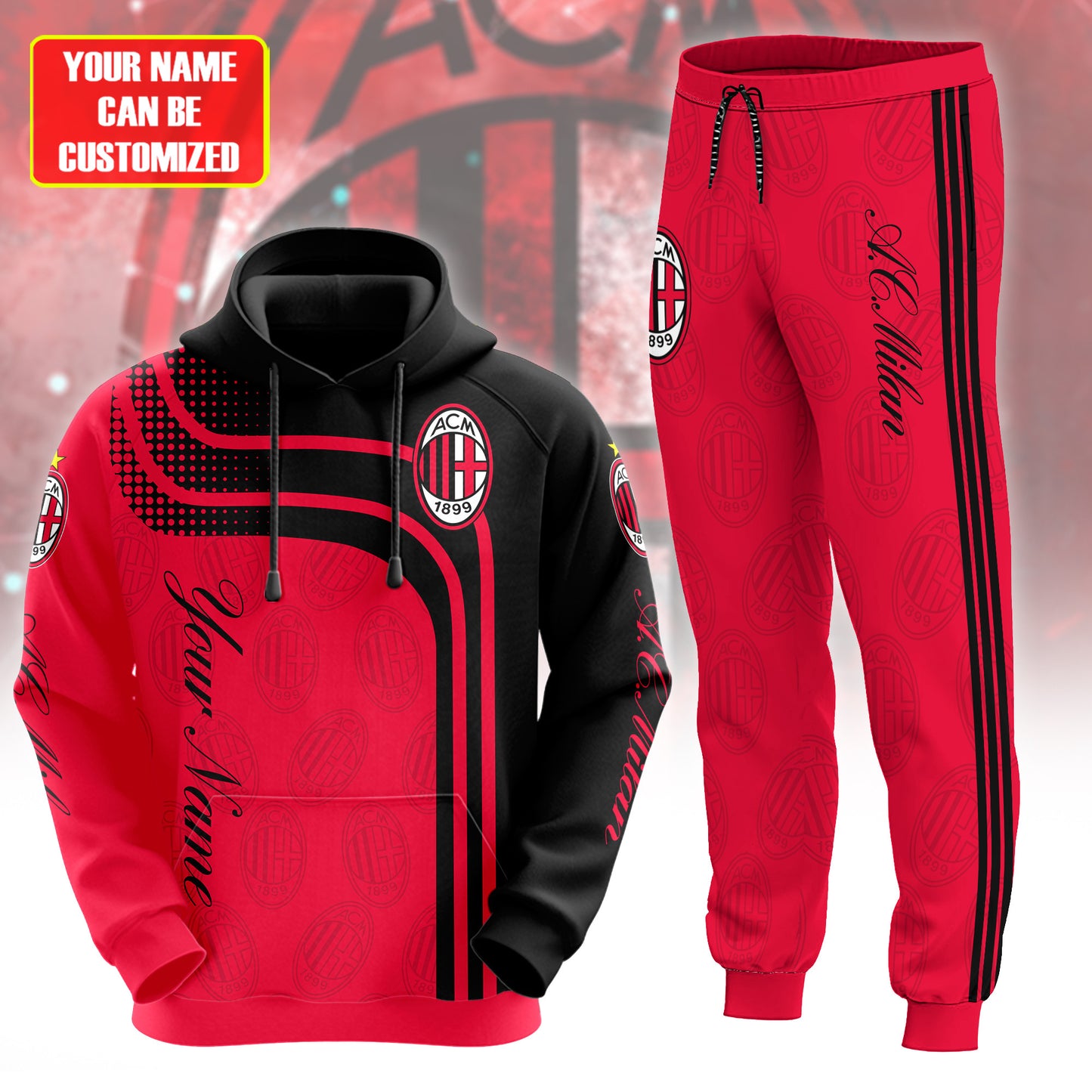 Personalized AC Milan Q3 3D All over Printed Hoodie and Sweatpants set