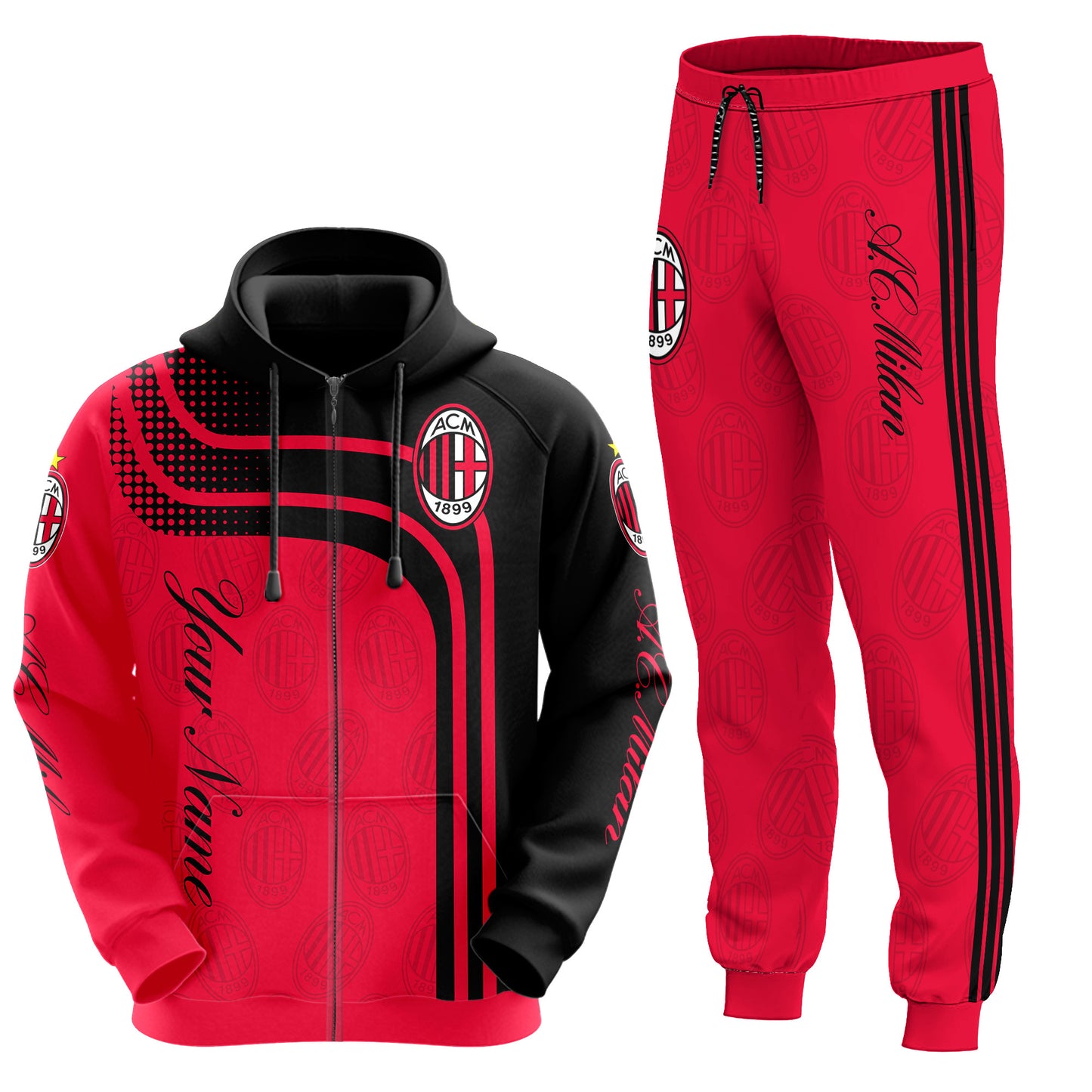 Personalized AC Milan Q3 3D All over Printed Hoodie and Sweatpants set