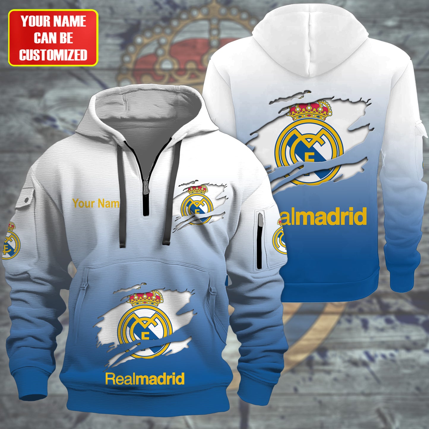 Personalized Real Madrid Q2 3D Zip-Hoodie Cotton Jacket