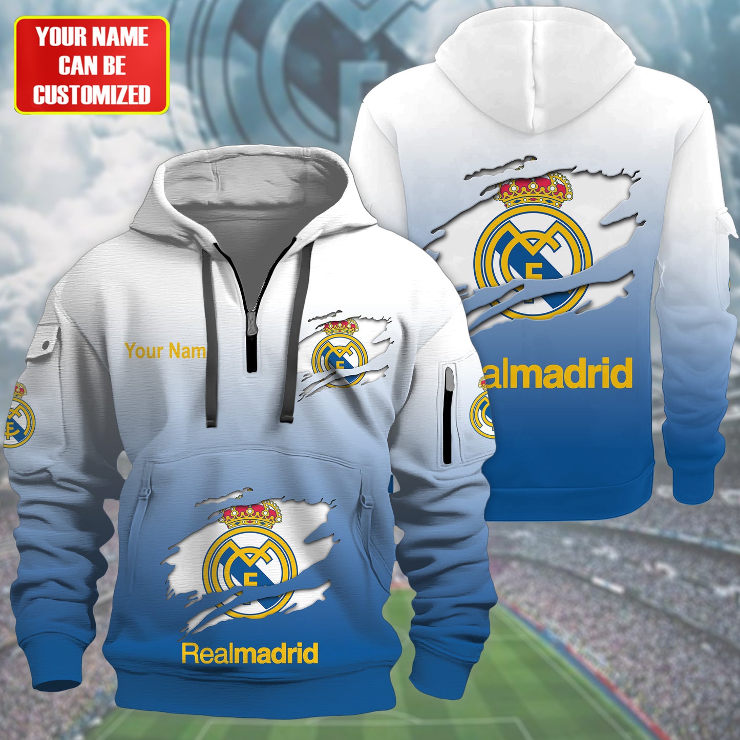 Personalized Real Madrid Q2 3D Zip-Hoodie Cotton Jacket