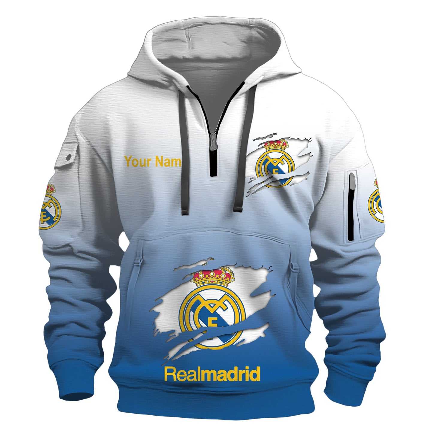 Personalized Real Madrid Q2 3D Zip-Hoodie Cotton Jacket