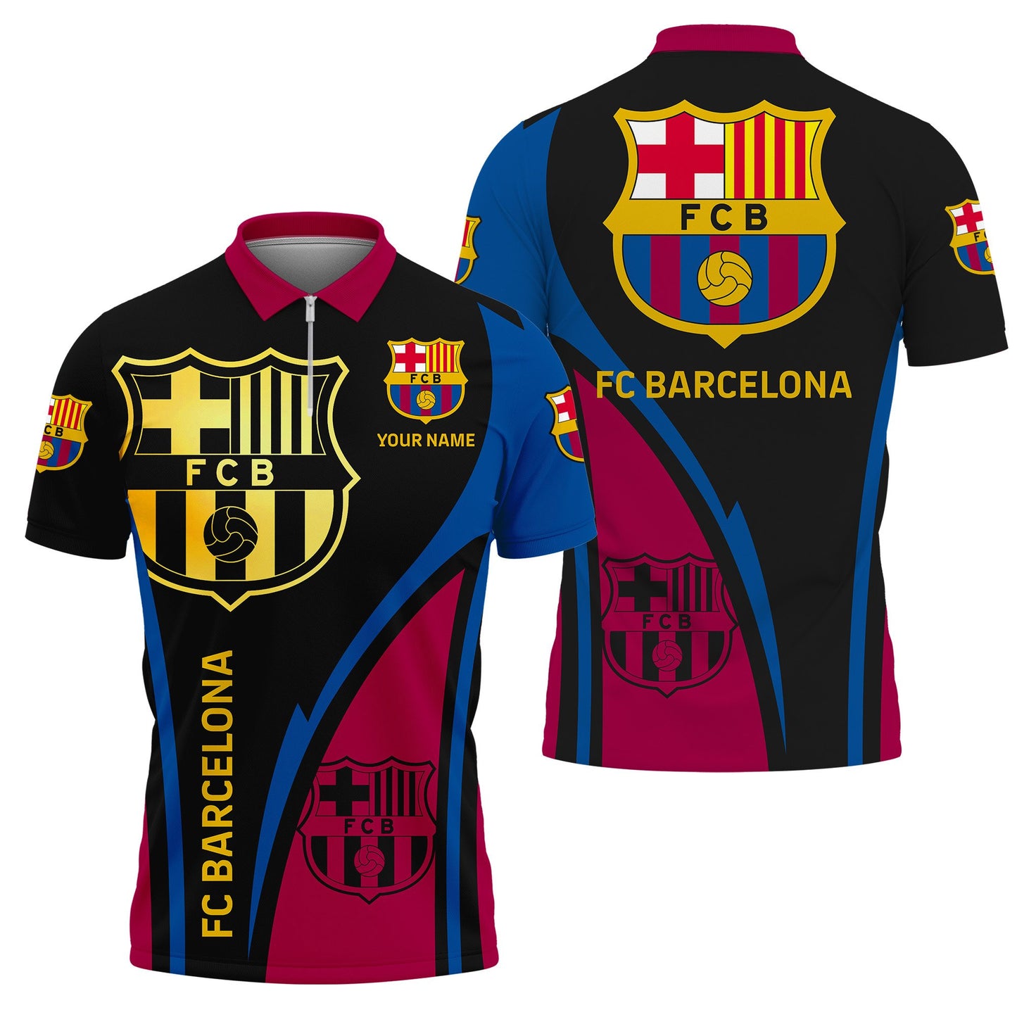 Personalized Barça V3 3D Full Printing Set , Barça Shirt , Zipper Polo, Hoodie , Short , Polo ,hawaii