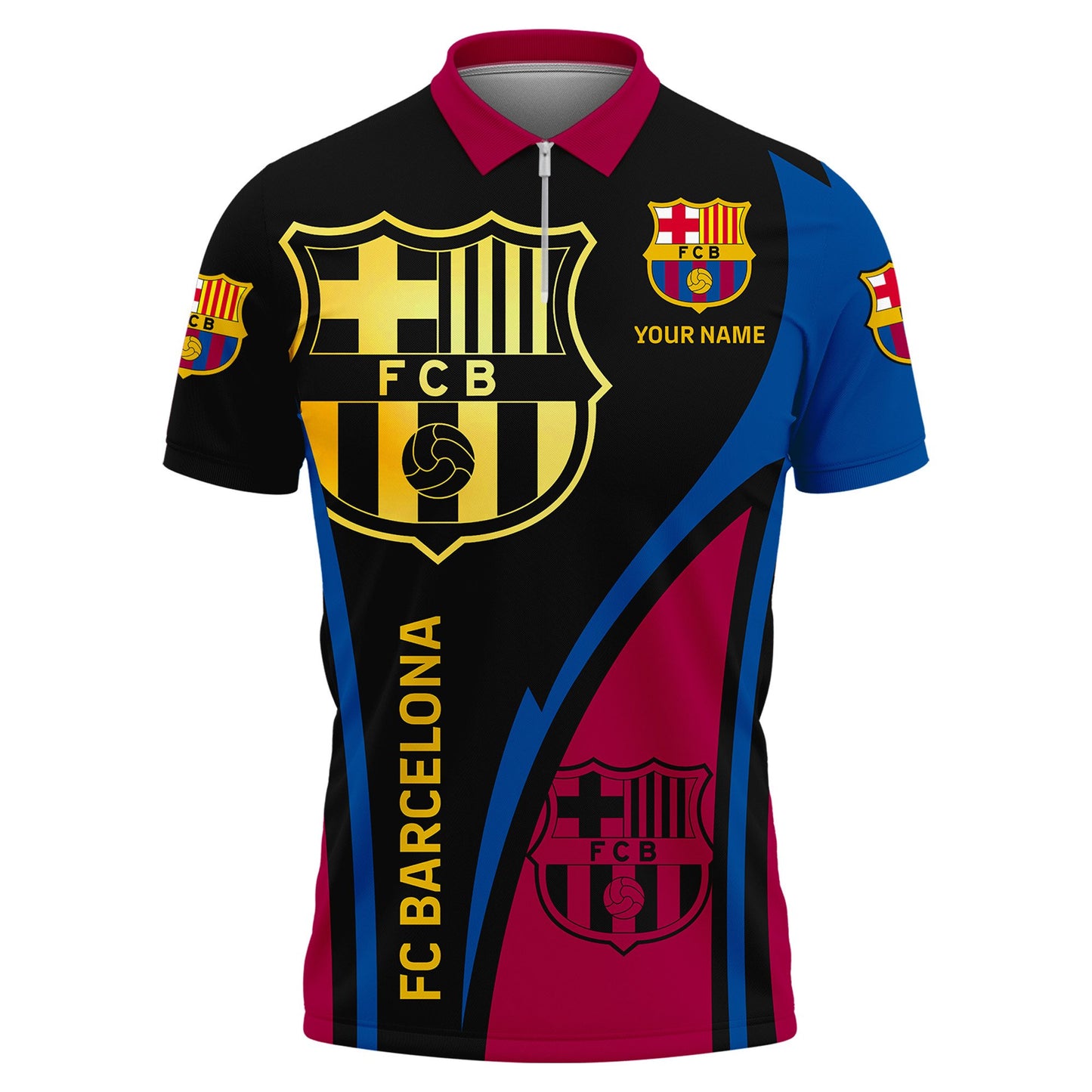 Personalized Barça V3 3D Full Printing Set , Barça Shirt , Zipper Polo, Hoodie , Short , Polo ,hawaii