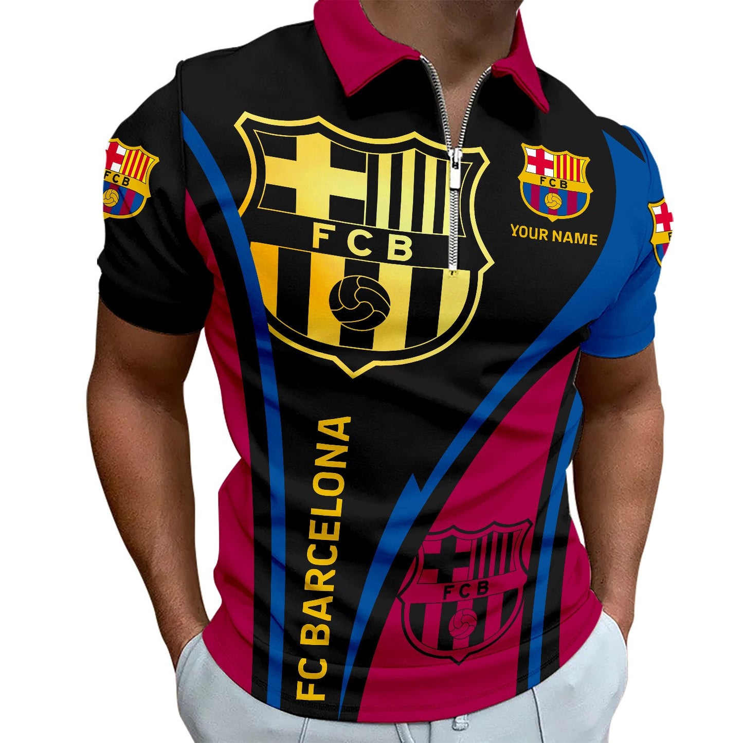 Personalized Barça V3 3D Full Printing Set , Barça Shirt , Zipper Polo, Hoodie , Short , Polo ,hawaii