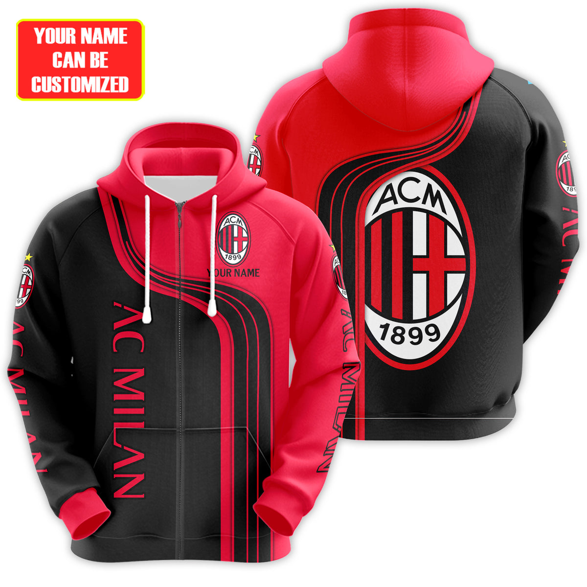 Personalized AC Milan 3D All over Printed Hoodie and Sweatpants set V2