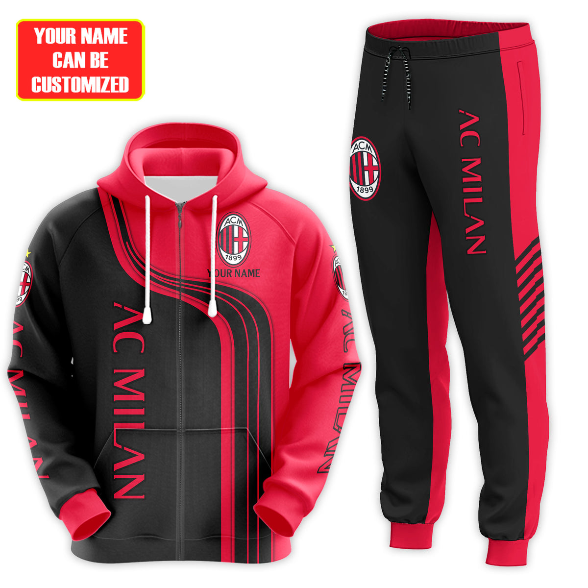 Personalized AC Milan 3D All over Printed Hoodie and Sweatpants set V2