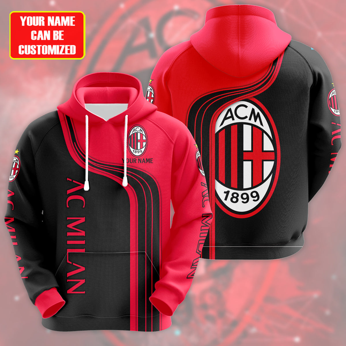 Personalized AC Milan 3D All over Printed Hoodie and Sweatpants set V2