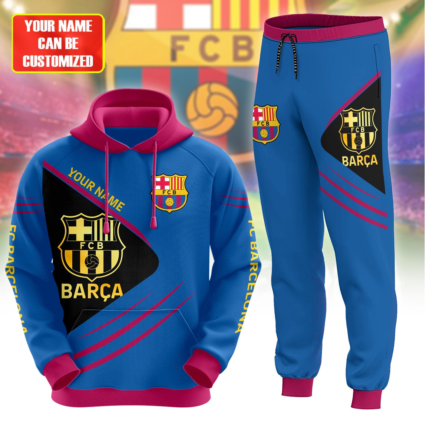 Personalized Barça Q6 3D All over Printed Hoodie and Sweatpants set