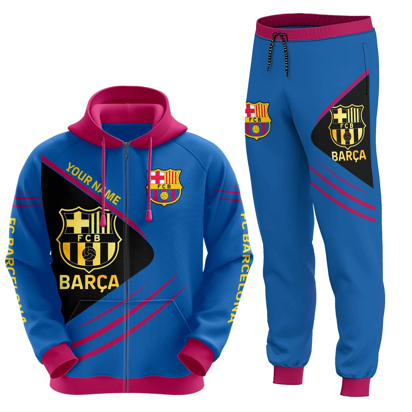 Personalized Barça Q6 3D All over Printed Hoodie and Sweatpants set