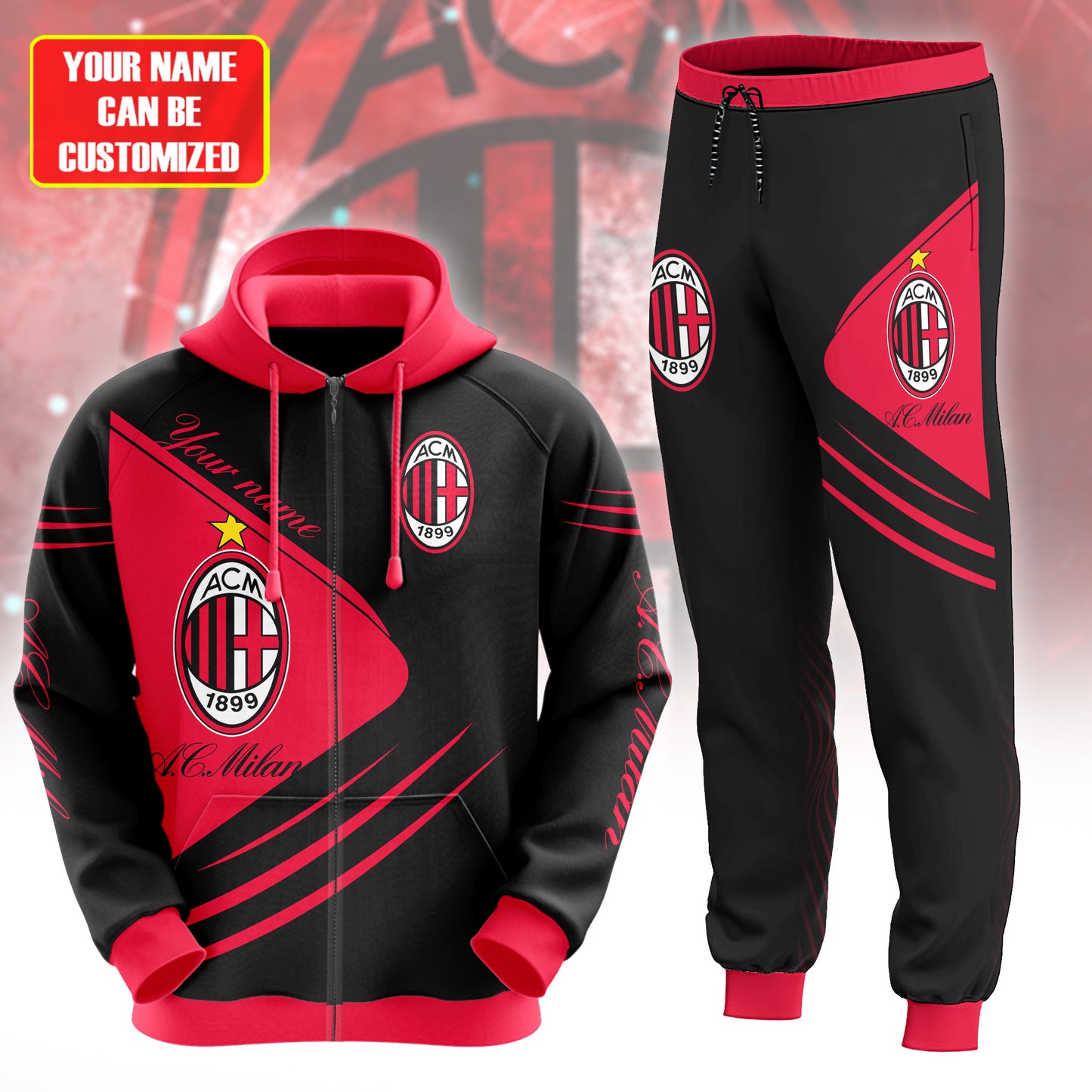 Personalized AC Milan 3D All over Printed Hoodie and Sweatpants set V3