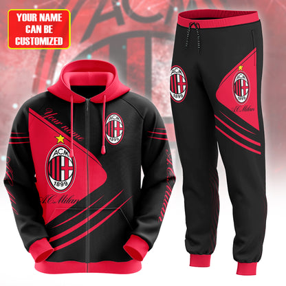 Personalized AC Milan 3D All over Printed Hoodie and Sweatpants set V3