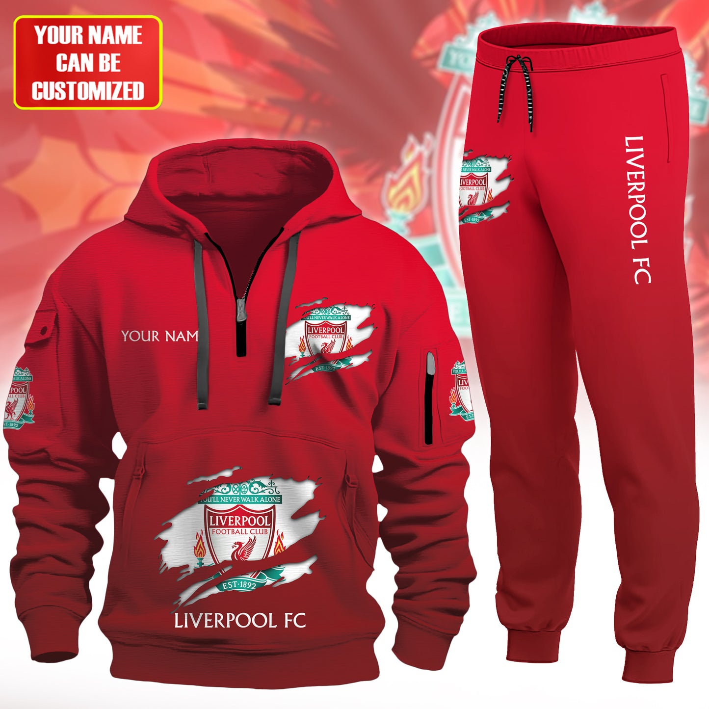 Personalized Liverpool Tear 3D Cotton Hoodie and Sweatpants set