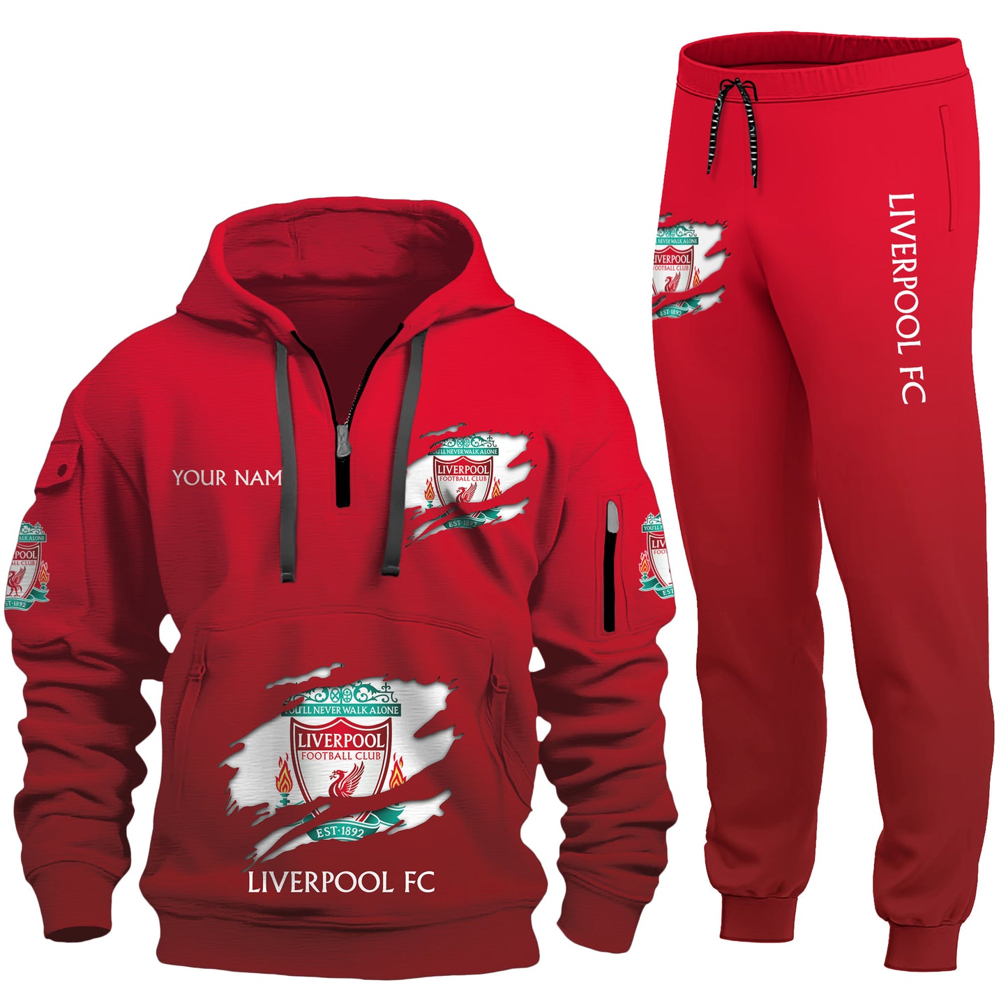 Personalized Liverpool Tear 3D Cotton Hoodie and Sweatpants set