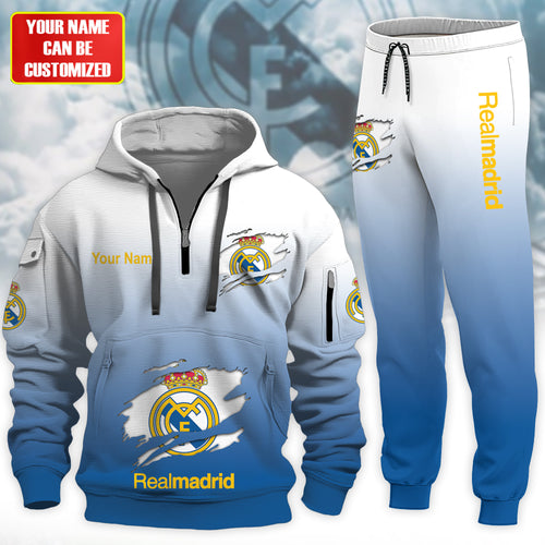 Personalized Real Madrid Tear 3D Cotton Hoodie and Sweatpants set