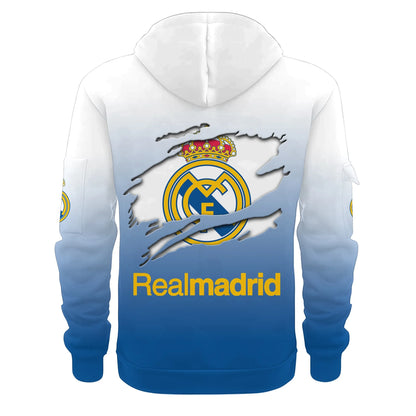 Personalized Real Madrid Tear 3D Cotton Hoodie and Sweatpants set