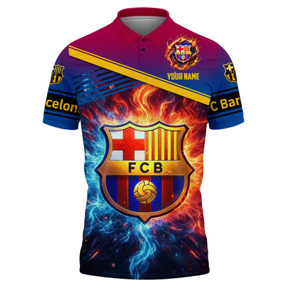 Personalized Barça Fire 3D Full Printing Set , Barça Shirt , Zipper Polo, Hoodie , Short , Polo ,hawaii