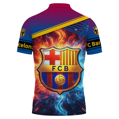 Personalized Barça Fire 3D Full Printing Set , Barça Shirt , Zipper Polo, Hoodie , Short , Polo ,hawaii