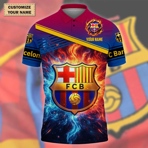 Personalized Barça Fire 3D Full Printing Set , Barça Shirt , Zipper Polo, Hoodie , Short , Polo ,hawaii