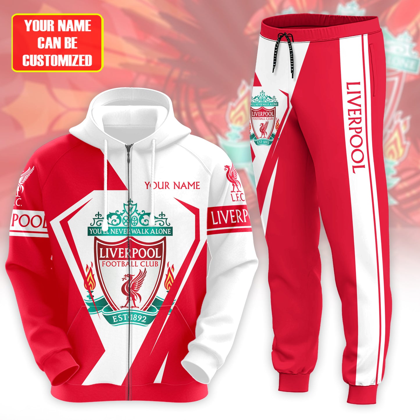 Personalized Liverpool 3D All over Printed Hoodie and Sweatpants set V4