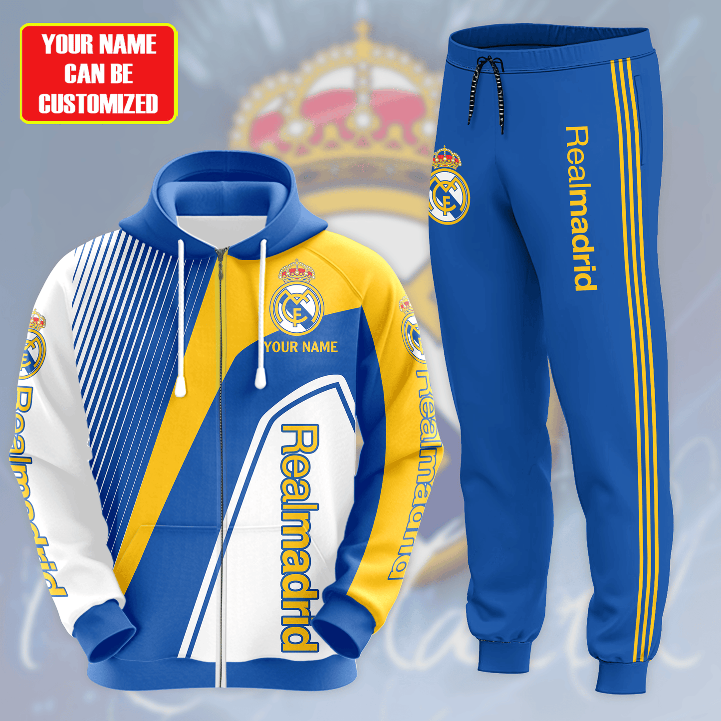 Personalized Real Madrid 3D All over Printed Hoodie and Sweatpants set V1